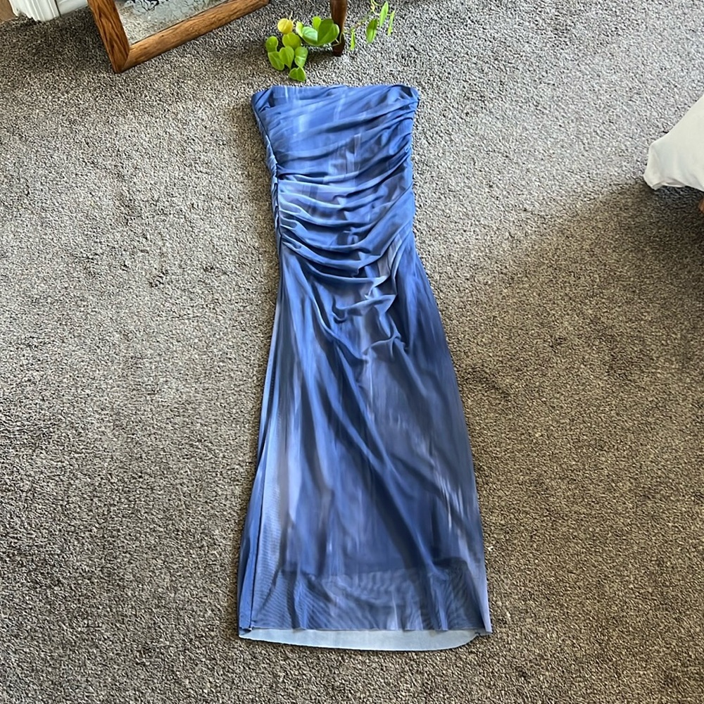 Zara Strapless Tie Dye Print Dress - Blue